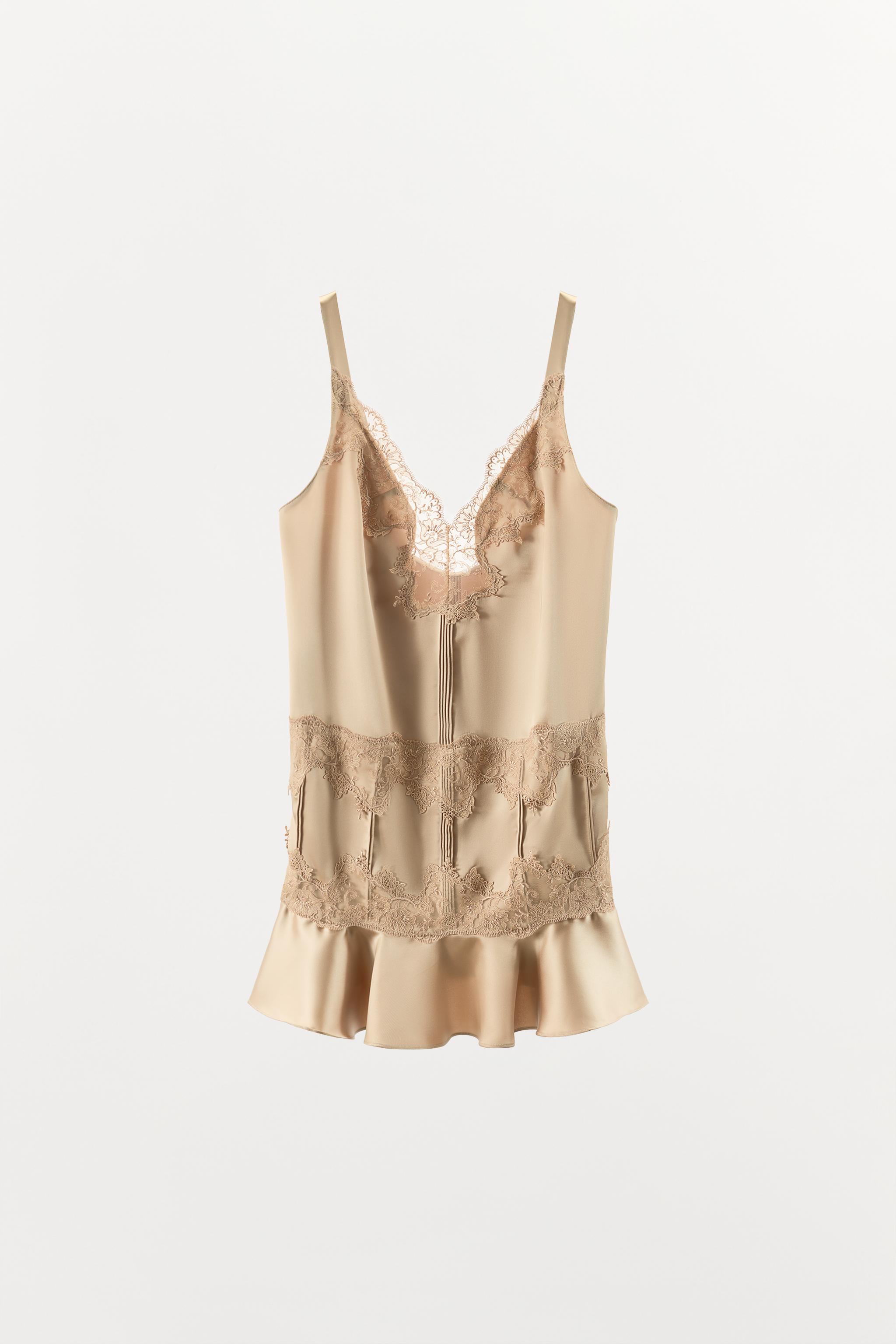 SATIN EFFECT LACE RUFFLED MINI DRESS